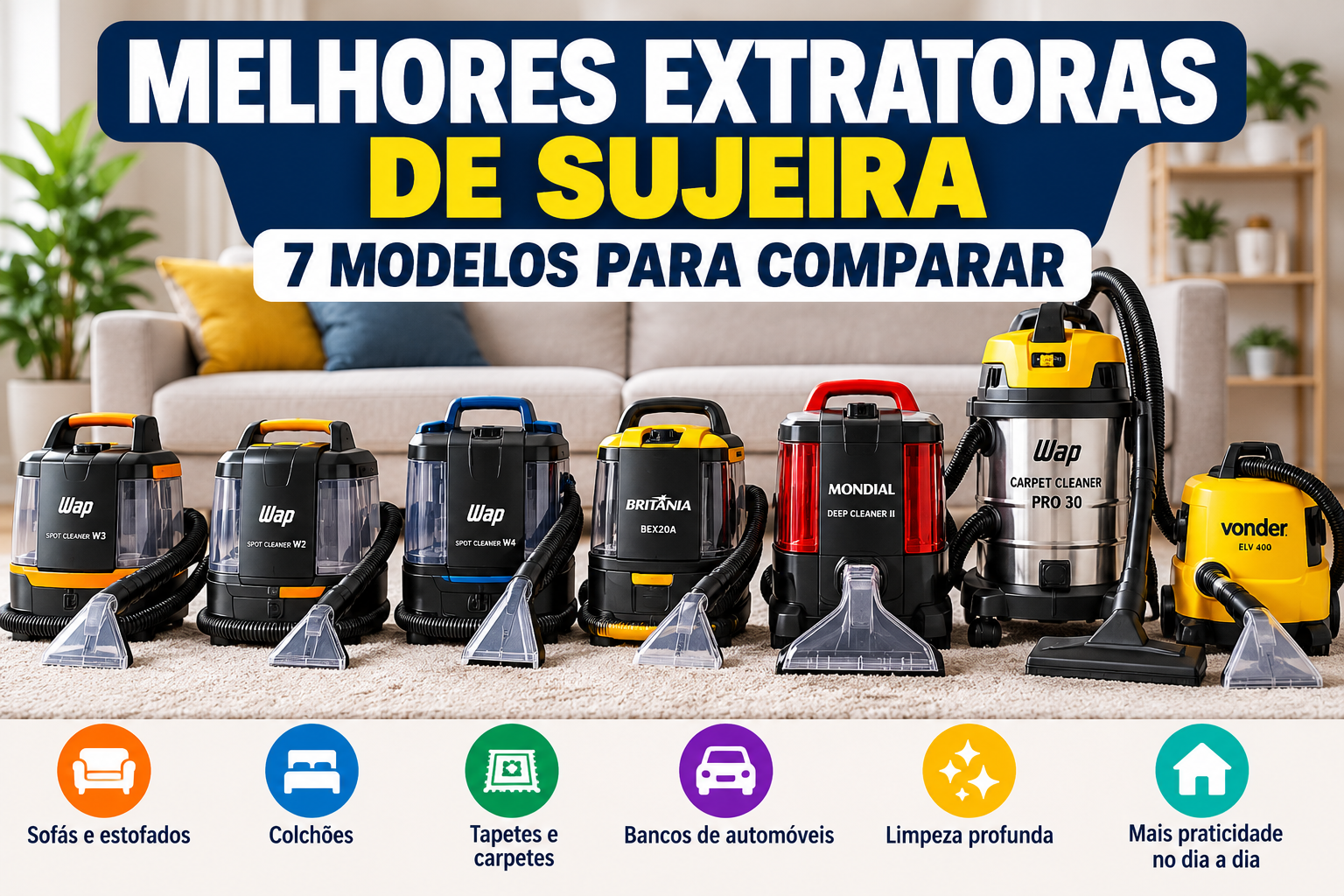 Melhores extratoras de sujeira: comparativo de 7 modelos WAP, Britânia, Mondial e Vonder para limpeza de estofados, sofás e tapetes.