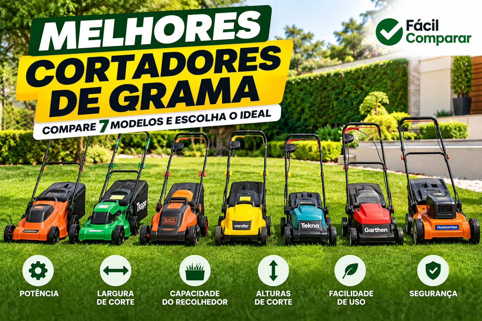 Melhores cortadores de grama elétricos: comparativo de 7 modelos para diferentes necessidades de jardinagem.